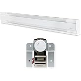 Stelpro Brava Electric Baseboard Heater with Built-In 2-Pole Thermostat Kit Bundle &ndash; 1000W / 240V (750W / 208V) &ndash; 47 1/8&Prime; L &times; 2 9/16&Prime; H &ndash; Silent and Fast Heat (AB41002W + SIBT2W) &ndash; White