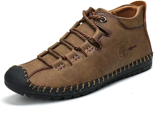 men's hand stitching stylish soft sole slip on loafers casual leather shoes