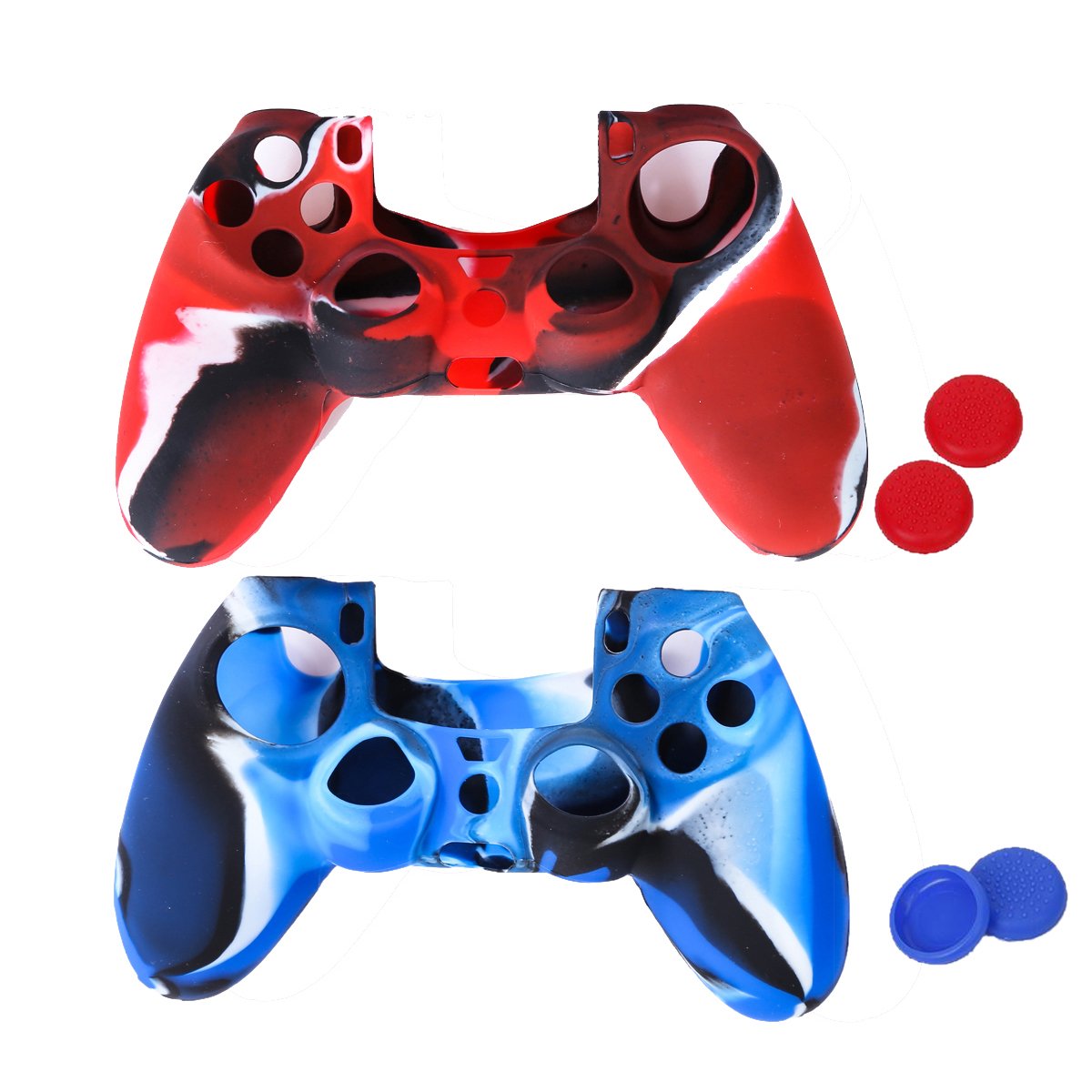 2 Flexible Silicone Protective Case Skin Cover for Sony PlayStation 4 PS4 Controllers with 4 Joystick Thumb stick Caps