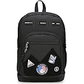 Swissdigital Design Big Student Laptop Backpack with Fun Personalized Patches For College Boy & Girl, Middle High School Teen Bookbag Cool Travel Daypack Black- Includes 3 Patches | SD1718-01