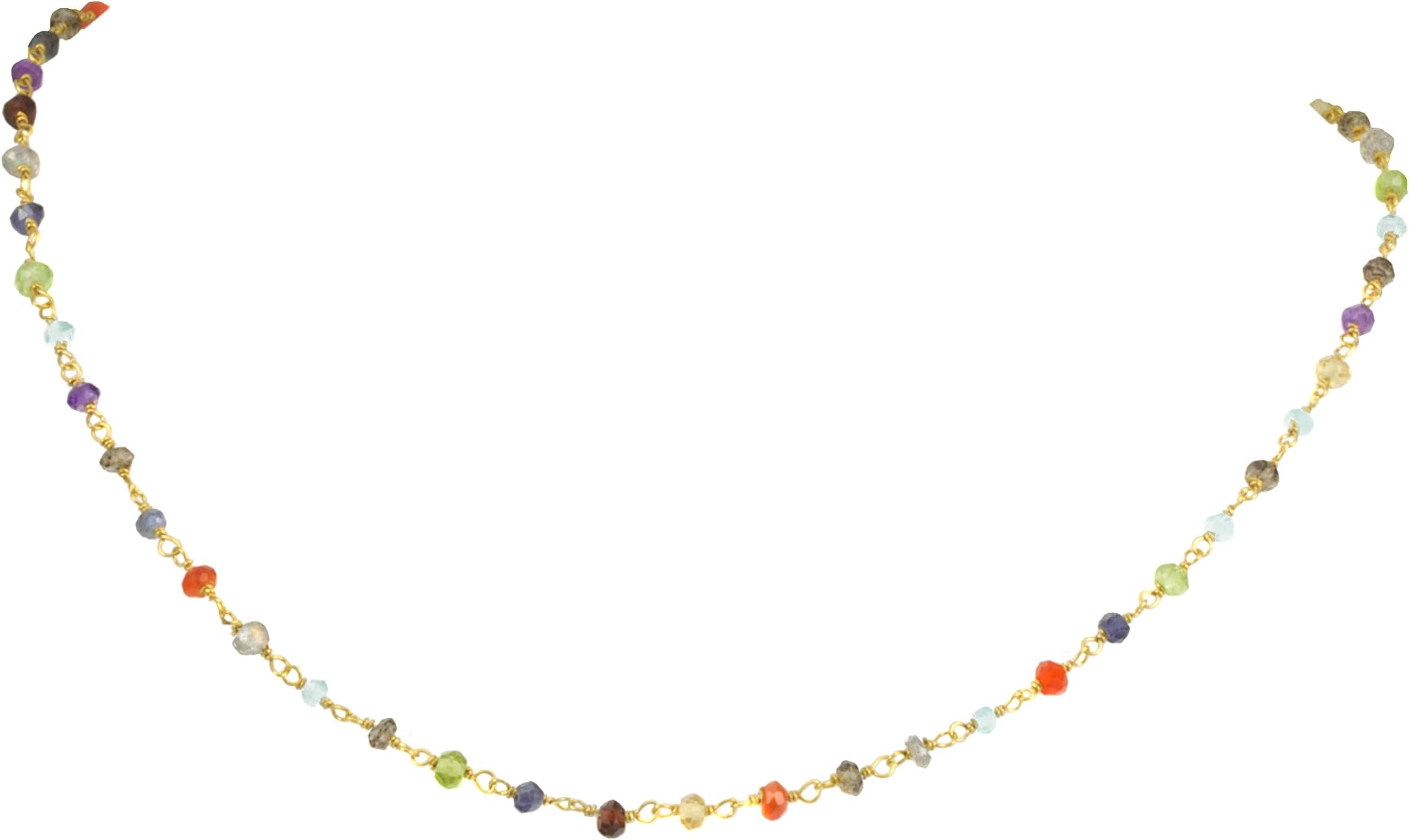 14k Gold Filled Multiple Gemstone Necklace Amethyst Semi Precious Beaded Goldtone Chain 18"