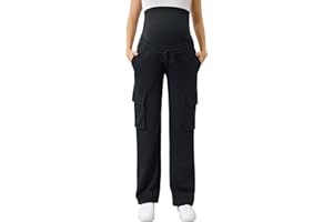 FABRACK Women's Maternity Cargo Pants Sweatpants Over The Belly Casual Comfy Drawstring Pregnancy Pants with 4 Pockets