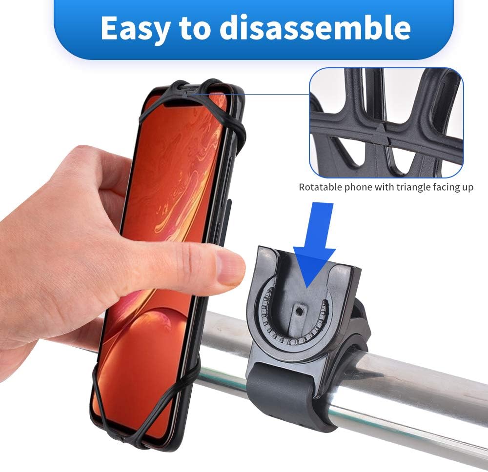 Bike Motorcycle Phone Mount Detachable 360° Rotation with Adjustable Silicone Bicycle Holder Compatible iPhone 11 Pro Max/11 Pro/11/XS/XS Max/XR/8/7, Samsung S20/S10 Plus/S10/S10e