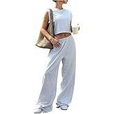 SOLY HUX Women's 2 Piece Casual Summer Outfits Sleeveless Crop Top and Wide Leg Pants Set