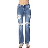 Judy Blue Women's Mid Rise Destroyed Straight Fit Jeans