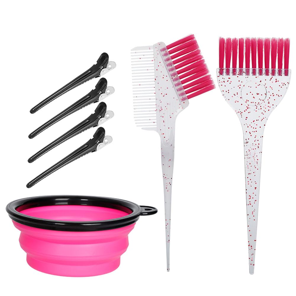 Photo 1 of MOONMINI Hair Dye Color Brush and Bowl Set, Color Bowl Brushes Tool Mixing Bowl Kit Tint Comb for Hair Tint Dying Coloring Applicator (Pink&Clear)