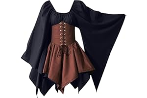 Hinvhai Renaissance Dress Women, Medieval Renaissance Costume Cosplay Over Dress Halloween Vampire Bride Costumes with Corset
