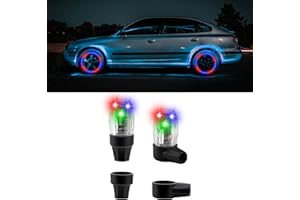 CARFIB 2 Pcs Car Tire Valve Lights LED Colorful Wheel Lights Rechargeable USB Tire Vlave Stem Cap Flash Light for Car Truck Bicycle Motorcycle Waterproof Sensor Warning Light