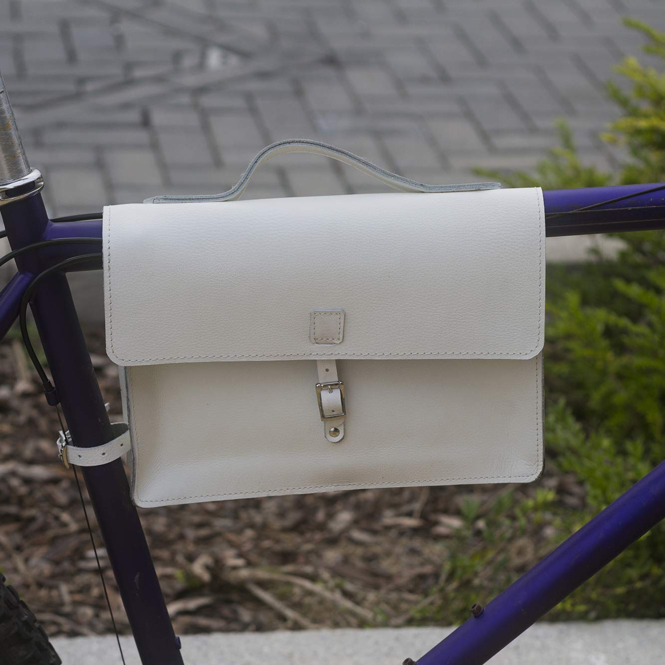 London Craftwork Frame Satchel Bag for Bicycle Bike Genuine Leather White Bike Bag Satch-WH