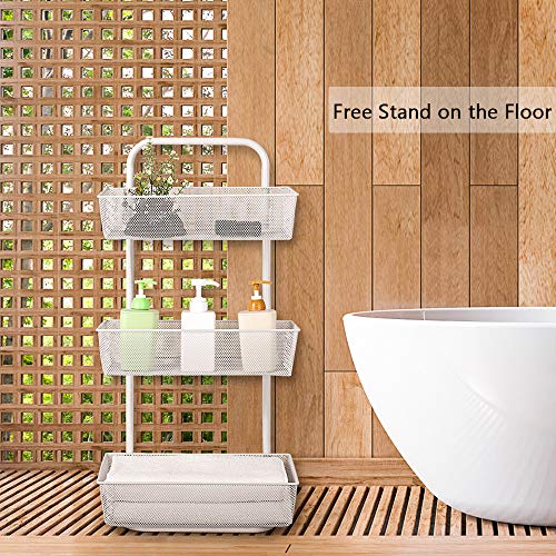 Over the Door Basket Organizer 3 Tier Hanging Storage Basket Organizer Rack with 2 Hooks and 3 Basket for Kitchen Bathroom Pantry, White