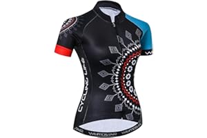 JPOJPO Women Cycling Jersey Short Sleeve Breathable with Pockets Flower