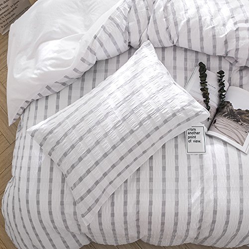 Merryfeel Seersucker 100% cotton yarn dyed Duvet Cover Set - King Grey