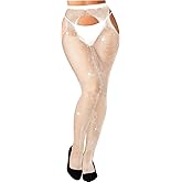 MESU Women's Sparkle Stockings Fishnet Stockings Rhinestone High Waist Tights Pantyhose