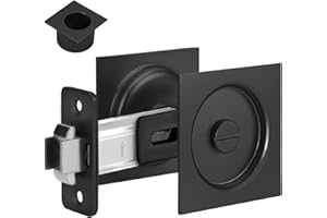 goldenwarm Matte Black Pocket Door Lock with Pull, Square Pocket Door Hardware 2-3/4" Backset, Black Pocket Door Handles 1 Pack