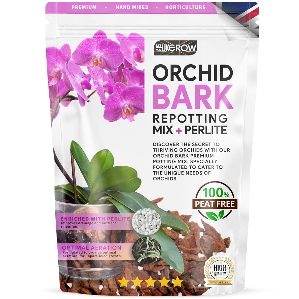 Specialized Orchid Bark Mix with Perlite - Perfect for Orchid Potting and Repotting - Enhances Drainage and Aeration (1L)