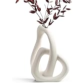 STHIE Modern White Ceramic Flower Vases for Home Decor Aesthetic, Boho Decorative Vase for Bouquet Pampas Grass, Living Room Bedroom Kitchen Maximalist Decor (White)