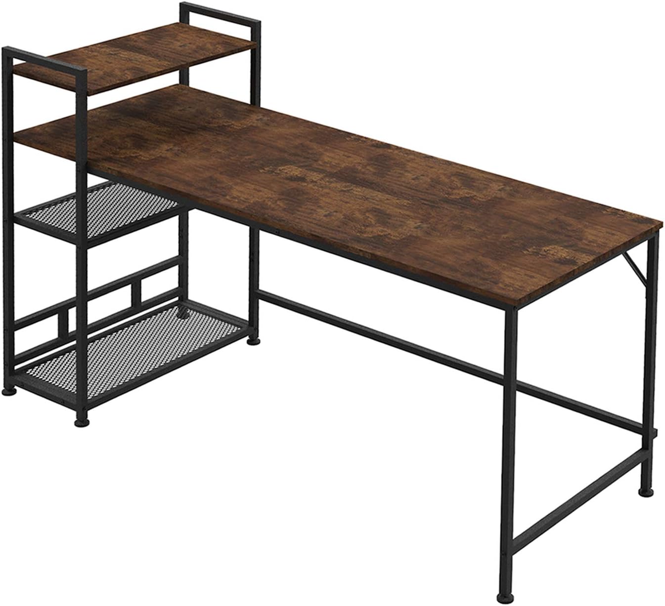 HOMIDEC Desk, 160x60cm Computer Desk with Bookshelf, Study Desk with 4 Tier DIY Storage Shelves Writing Table for Home Office Bedroom - Image 3