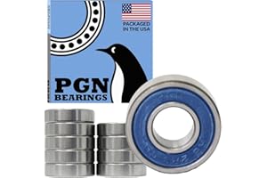 PGN BEARINGS PGN (10 Pack) R6-2RS Bearing - Lubricated Chrome Steel Sealed Ball Bearing - 3/8" x7/8" x9/32 Bearings with Rubber Seal & High RPM Support