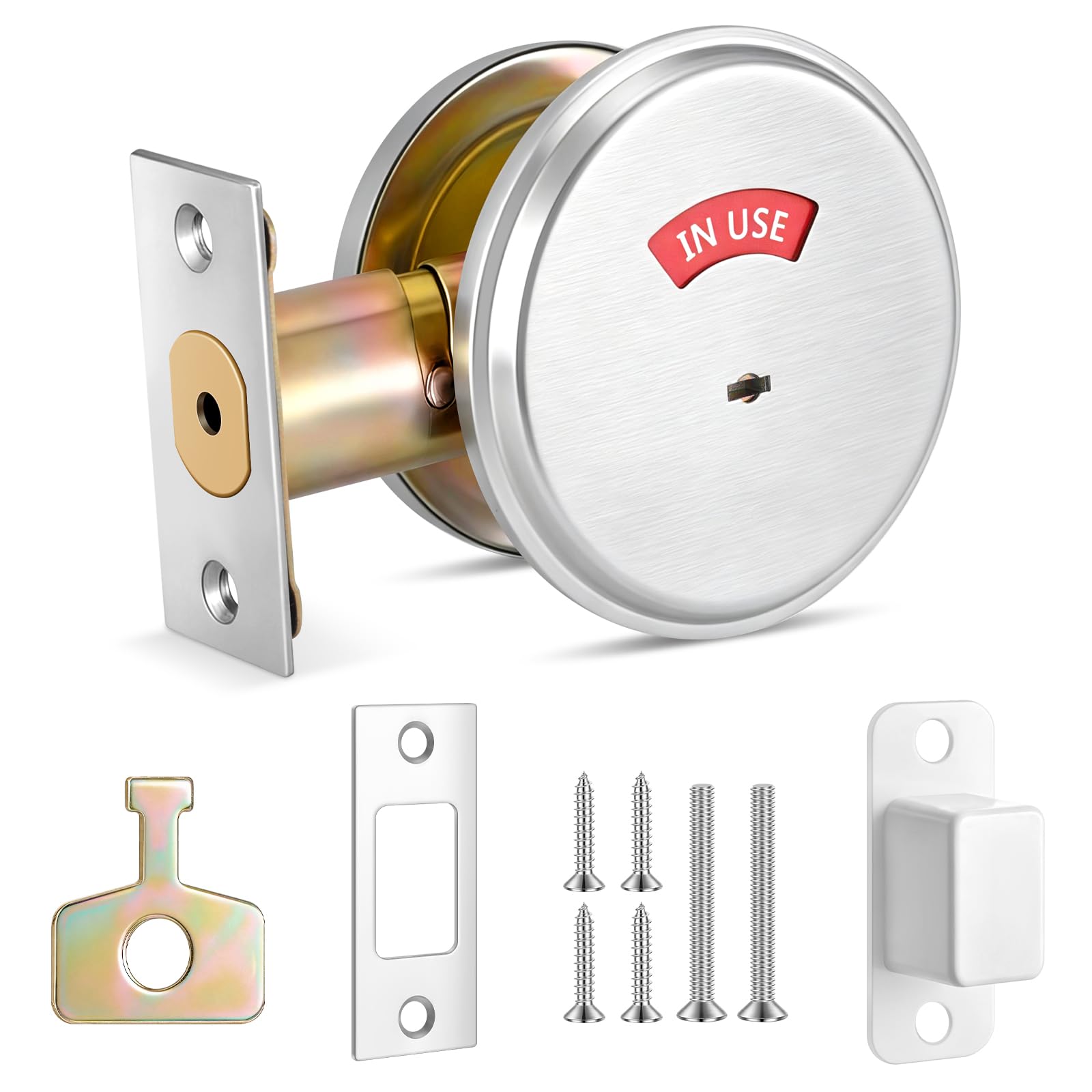 Photo 1 of 1 Pcs Deadbolt with Occupancy Indicator in Use Vacant Commercial Deadbolt Privacy Indicator 304 Stainless Steel Lock for Bathroom Office Fits 1-3/8" to 1-3/4" Thick Doors