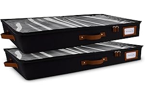 HOMELUX THEORY 2pc Low Profile Under Bed Storage Containers, Thin Under Couch Storage Organizer with Bins & Lids, Underbed Storage Box Ideal for Seasonal Clothes, Blankets, Fabric & Shoes (Black)