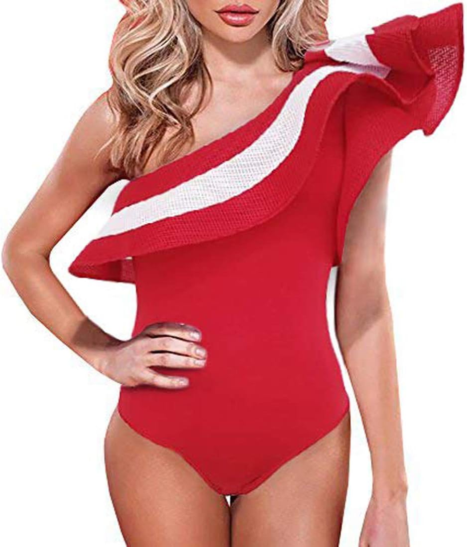 Yinggeli Women's Off Shoulder with Ruffle Bodysuit Leotards Rompers