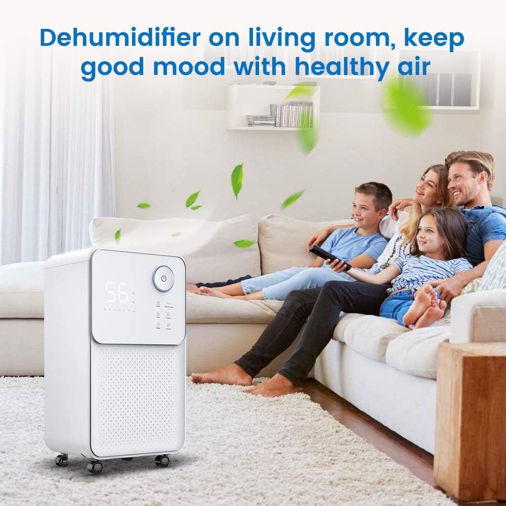 Luko 30 Pint Quiet Dehumidifier for Bedroom up to 1000-1500 SQ Ft Room，4 Pint Water Bucket 1 Meter Continuous Drain Hose for Bathroom Removes Moisture Purify Air Healthy for Home Wheels Dehumidifiers