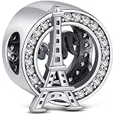KEQ 925 Sterling Silver Charms for Bracelets and Necklace Travel Compass Bead london British Guards Dangle Pendants Round Paris Eiffel Tower 5A CZ Beads Christmas Graduation Gift for Daughter granddaughter Women