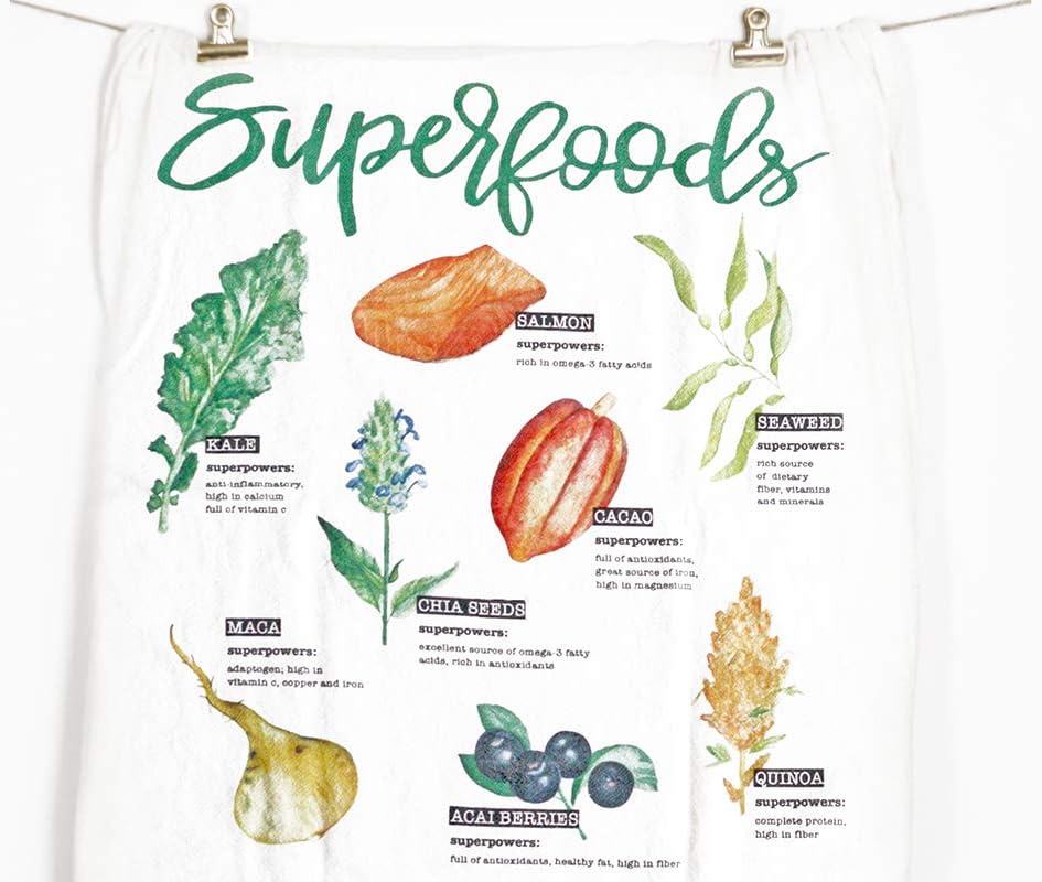 Honey Brush Design Kitchen Dish Towel 100% Cotton Flour Sack Tea Towel (Superfoods)