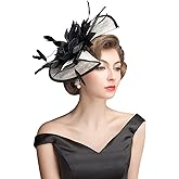 Z&X Sinamay Fascinator Hat Floral Feather Pillbox Derby Hats for Women Wedding Tea Party with Headband Clip
