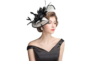 Z&X Sinamay Fascinator Hat Floral Feather Pillbox Derby Hats for Women Wedding Tea Party with Headband Clip