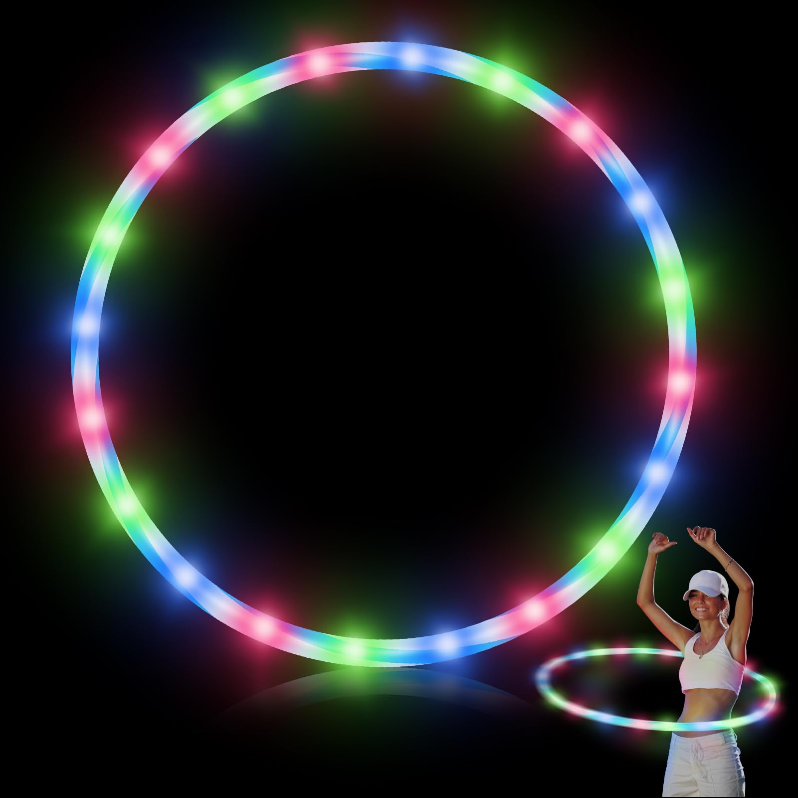 Photo 1 of Jerify 4 Pcs 4 Pack LED Hoop Light up LED Glowing Lights Fitness Exercise Hoops 10 Color Changing Exercise Glowing Hoop for Halloween Party Favors Dance Dark Fitness (36 Inch)