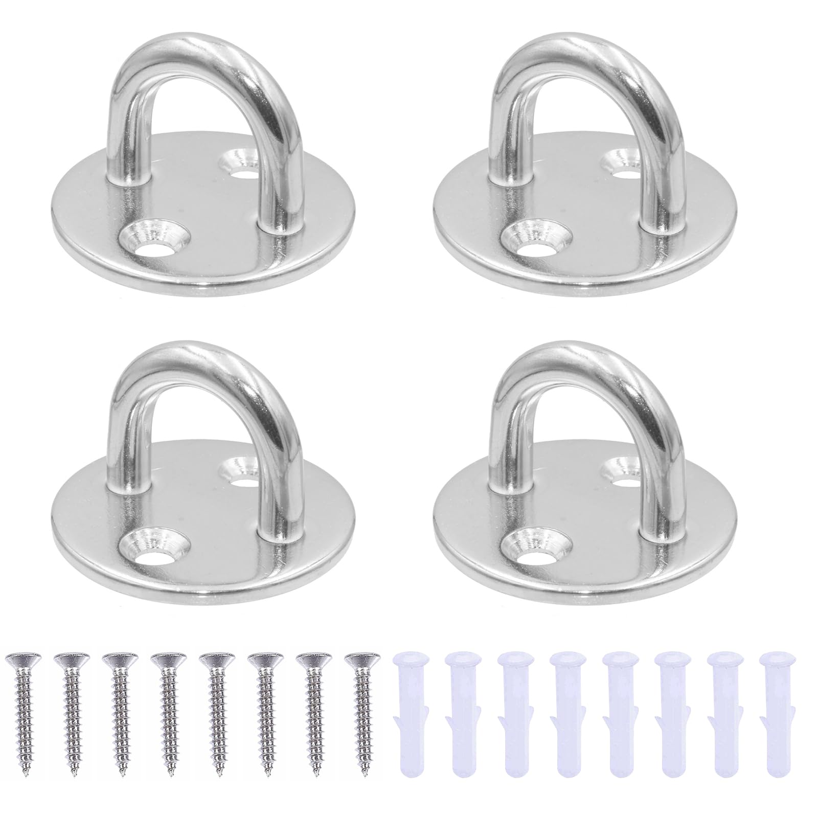 Cyleibe Pad Eye Plate, Stainless Steel Suspension U Hooks, Marine Hardware Staple Hook with Screws for Wall Ceiling Hanging (Round, Count, 4)