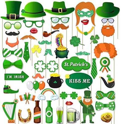 Othrando 55 Pcs St. Patrick's Day Photo Booth Props Kit Saint Patrick`s Lucky Irish Day Party Favors Photo Props Set for DIY Irish Party Supplies Decorations