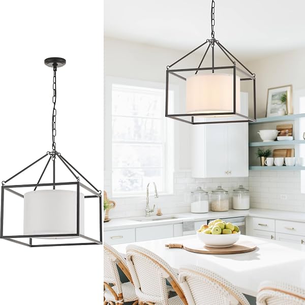 VILUXY MODERN FARMHOUSE CHANDELIER 17″ BLACK CEILING PENDANT...