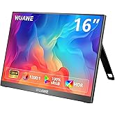 WUAWE Portable Monitor 16" 1920x1200P 16:10 IPS Travel Monitor for Laptop with Built-in Stand, 100% sRGB Control USB-C HDMI,HDR Freesync Display, Plug&Play for Phone PS5 Switch(Black)