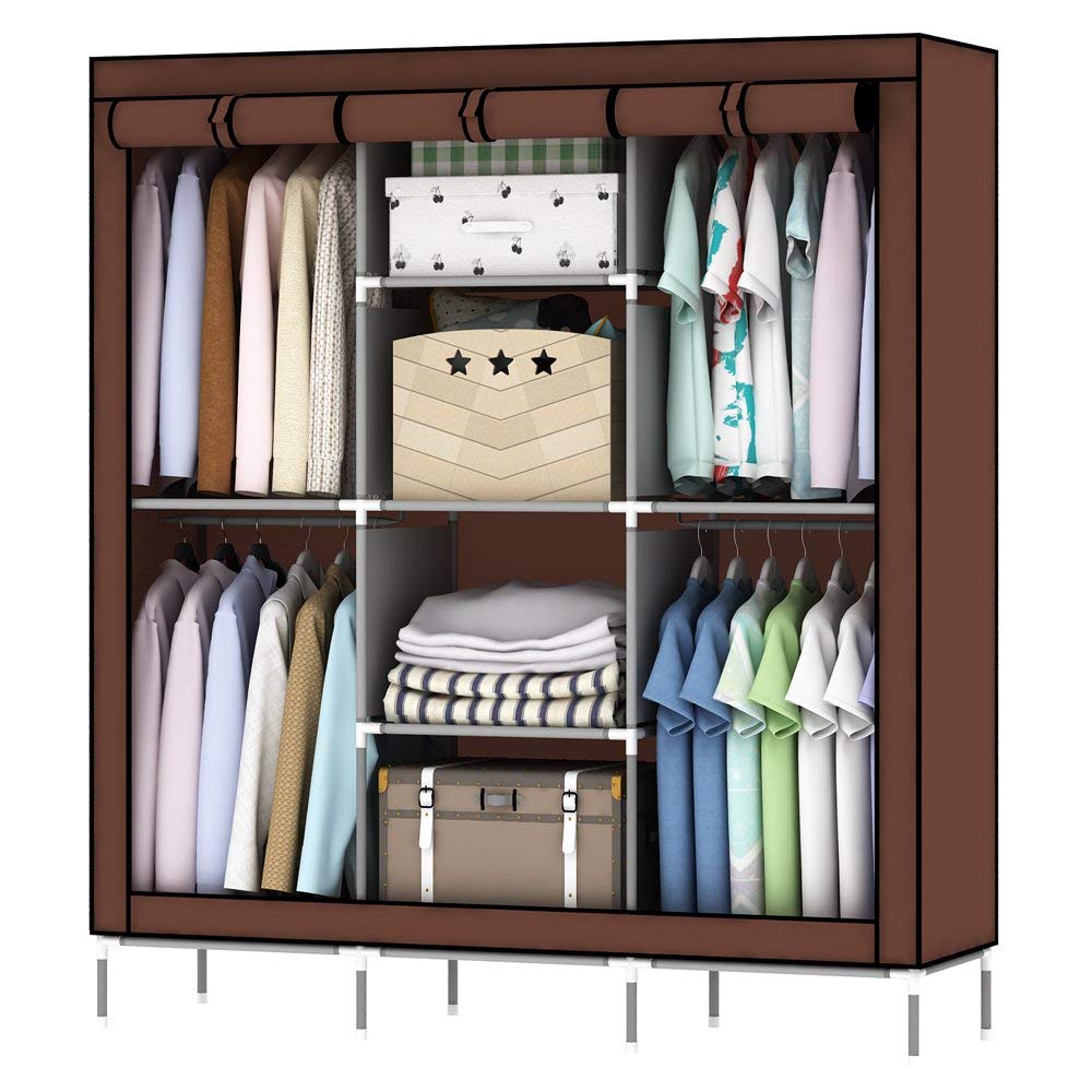 Lukzer 8 Shelves Multipurpose Wardrobe Clothes Storage Organizer Imported Foldable Non Woven Portable Fabric Closet Space Saving Brown 130 X 45 X 175 Cm Amazon In Home Kitchen