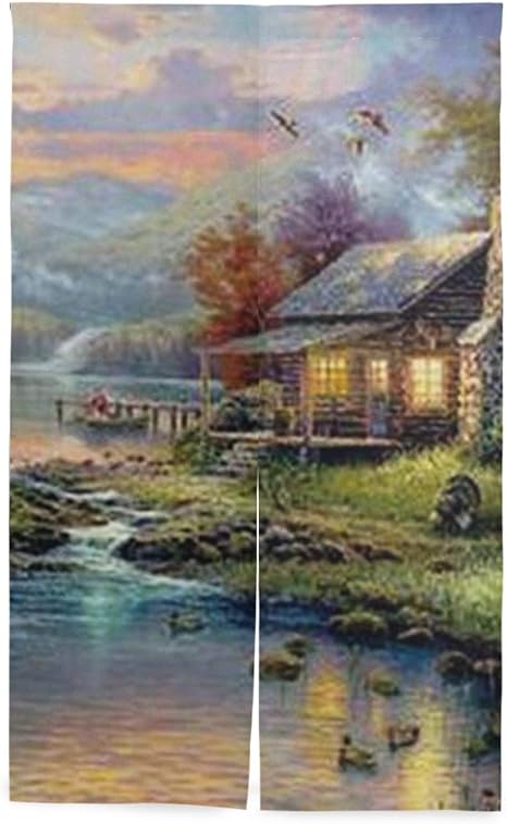 Amazon 村 田舎 のれん おしゃれ 目隠し 暖簾 ロング 遮光 のれん 玄関 キッチン リビング 飲食店 出入り口 幅86cm X 丈143cm のれん オンライン通販