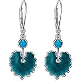 Turquoise Leaf Earrings for Women,925 Sterling Silver Turquoise Dangle Earrings,Turquoise Leaf Dangle Nature Lover Jewelry Gift for Women Mom Daughter Wife