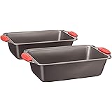 Amazon Basics Rectangular Non-Stick Loaf Pan, 9 x 5-Inch, Gray with Red Grips, 2-Pack