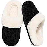 Evshine Warm Knit House Slippers for Women Comfy Wool-Like Lined Chenille Slippers with Memory Foam and Indoor Outdoor Soles
