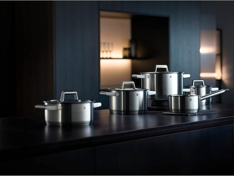 Comfort Line Set de 5 casseroles à induction, avec couvercle en verre, acier inoxydable Cromargan mat, écailles, induction empilables, non revêtu.