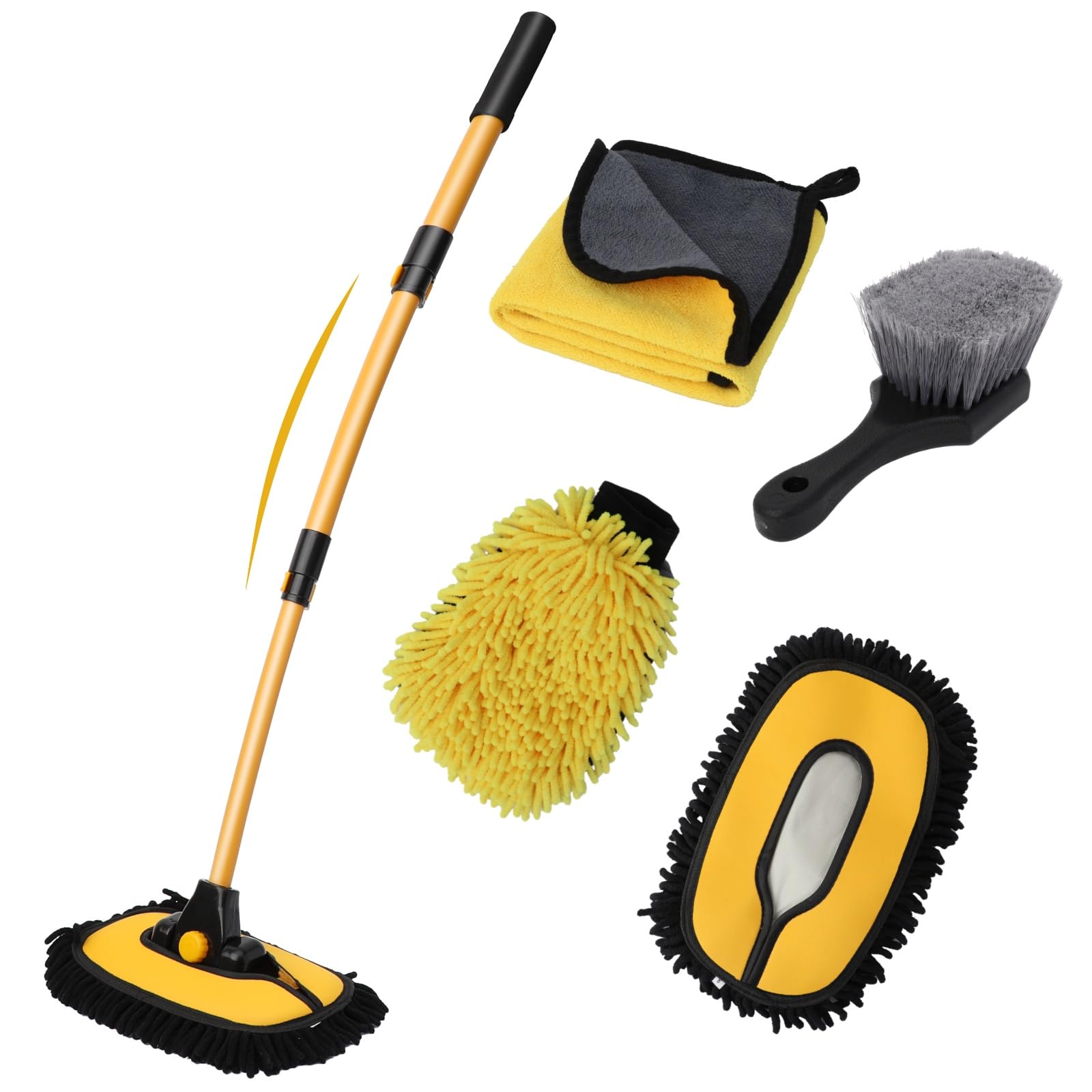 Photo 1 of DEPOTA Car Wash Brush with Long Handle, 15°Curved Car Cleaning Brush with Replaceable Head Cover, Truck Washing Brushwith Telescopic Handle Wash Mop Kit 5PCS