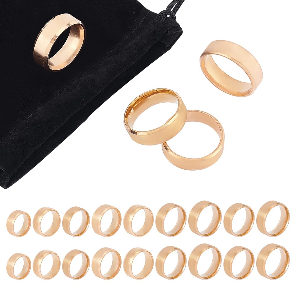 UNICRAFTALE about 18pcs 9 Sizes Titanium Steel Blank Ring Rose Gold Laser Inscription Plain Blank Finger Ring Metal Wedding Ring Classical Plain Ring for Jewelry Making Gift