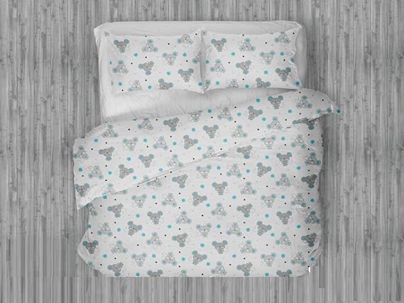 BSD Sábanas de Algodón 160x200 Ratones Grises de Lunares Azules: Amazon.es: Hogar