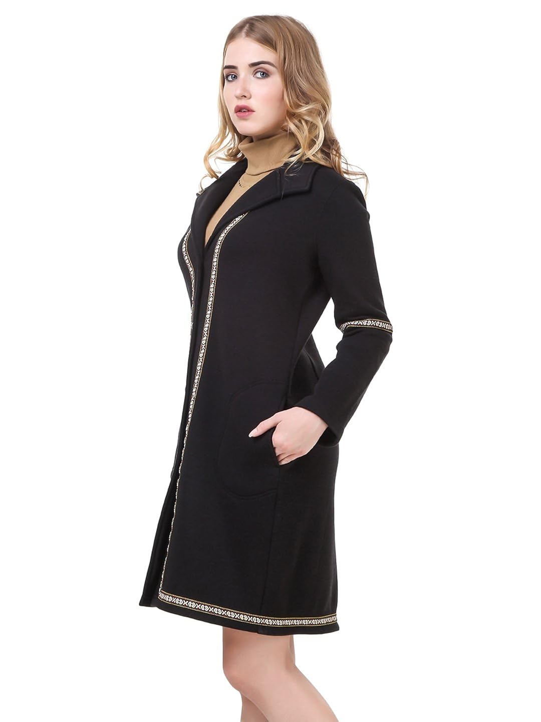 texco red longline lace detailed lapel collar party coat