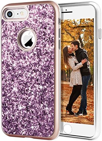 iPhone 7 Case iPhone 8 Case, DODOTECH iPhone 7 Bling Case Shockproof Dual Layer Glitter Case [Hard PC Back + Soft TPU Inner] Protective Sparkly Cover Shell iPhone 7/8 for Girl Woman - Violet Purple