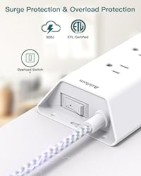 Surge Protector Power Strip 15 ft, Addtam Flat Plug