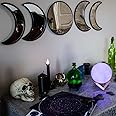 Black Magic Witch Moon Mirror – Announcing Love Gothic and Boho Home Wall Decor - Glass Moon Phase Mirror Set with Crystal Clear Reflection - Moon Mirror Wall Decor for Living Room Bedroom Nursery