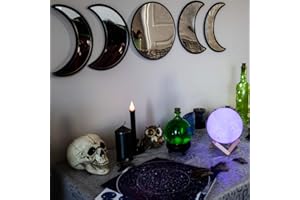 Black Magic Witch Moon Mirror – Announcing Love Gothic and Boho Home Wall Decor - Glass Moon Phase Mirror Set with Crystal Clear Reflection - Moon Mirror Wall Decor for Living Room Bedroom Nursery