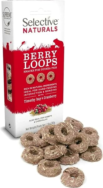 SUPREME SCIENCE SELECTIVE NATURALS BERRY LOOPS WITH TIMOTHY HAY & CRANBERRY FOR GUINEA PIGS, 2.8 OZ.
